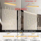 Rectangular Chandeliers 26-Lights Long Light for Entryway LED Dimmable Chandeliers Lighting Fixture Flat Sloped High Ceiling Pendant Lights Crystal for Living Room Foyer Hallway Staircase Gold