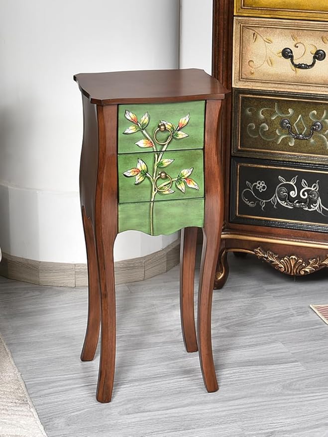 Solid Wood Side Table, Vintage Coffee Tables w/2 Drawer, 30" H Accent Rustic End Table for Living Room Bedroo (Vintage Painted)