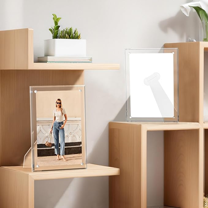 5x7 Inches Picture Frame, Magnetic Acrylic Clear Photo Frame with Stand for Tabletop Display (3 Pack)