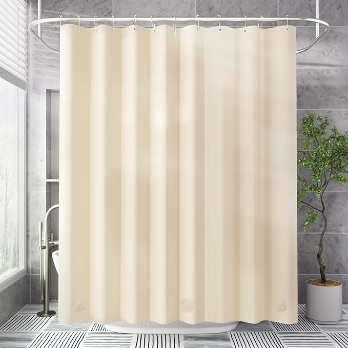 AmazerBath Shower Curtain Liner, 72x72 Beige Shower Curtain Liners, Lightweight Plastic Shower Liner, Cute PEVA Waterproof Cream Shower Curtains for Bathroom with 3 Magnets and 12 Grommets