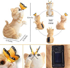 Solar Garden Statue Cute Cat Figurine Fun Color Changing LED Butterfly Light Outdoor Decor Waterproof Resin Sculpture Patio Lawn Art Housewarming Gifts for Cat Lovers Women