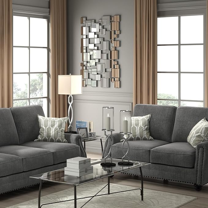 KOHROS Large Silver Wall Mirrors Decorative 48×32 Inch Modern Art Geometric Patchwork Mirror for Wall Decor, Living Room & Entryway Decor, 3D Space - Extending Wall - Mounted Mirror