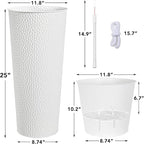 KOL 25" H. Metal Hand-Hammered Planters with Inner Pots 2-Pack, White Decor Planter for Deck, Patio, Porch - Galvanized Steel Handcrafted Flower Pot - w/Water Level Indicator - Indoor Outdoor Use