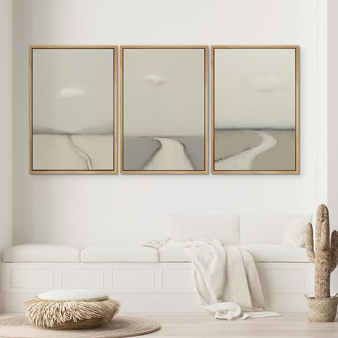 SIGNWIN Framed Canvas Print Wall Art Minimalist Rain Cloud Abstract Neutral Landscape Photography Modern Art Minimalist Black and White for Living Room, Bedroom, Office - 16"x24"x3 Natural