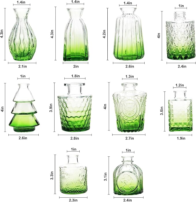 RUCKACE Bud Vases in Bulk 22 Green Glass Small Vases Flower Vase Bulk for Centerpiece Table Wedding Decorations Home Decor Party(Gradient Green 22 Pack)