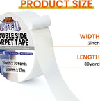 TAPEBEAR Carpet Tape Double Sided 2Inch x 30Yards, Heavy Duty Rug Gripper Anti Slip Anti Curling Floor Tape Residue-Free, Two Sided, Removable, Waterproof for Area Rugs, Mats, Strong Hold for Tile