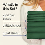 Split King Sheets Set 7 Piece - Includes 4 Pillowcases - Bed Sheets Split King - Soft Hotel Luxury Bedding - Cooling, Comfy & Breathable - 1 Flat & 2 Fitted & 4 Pillowcases w/ Deep Pockets - Emerald