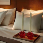 Kate Aspen Red Ribbed Taper Candle Holders for Candlesticks Set of 4, Candlestick Holders, Votive Candle Holder Decor, Red Kitchen Decor, Glass Candlestick Holder,Table Centerpieces, Holiday Accents