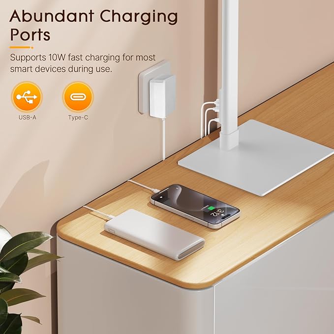 Syrinx Table Lamp, 24W Desk Lamp for Home Office with Gesture Sensor Switch and Touch Control, Eye-Caring Double Head LED Table Lamp with 25 Light Modes Adjustable Desk Light with Metal Base