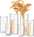 WDHODEC Cylinder Flower Vases 6PCS, Hurricane Candle Holders Pillar Votives Floating Candles Holder, Clear Glass Vase for Wedding Party Decoration 10" 7.8" 6"