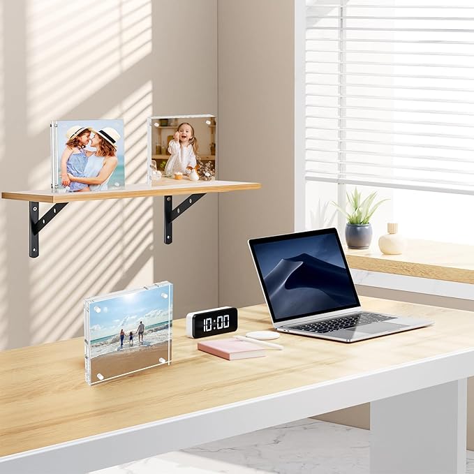 4x4 Acrylic Picture Frame 10 Pack, Clear Picture Frames Double Sided Magnetic Acrylic Frames Freestanding Photo Block Frame Desktop Display Floating Frameless Frame Stand