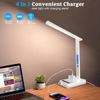 Smart Desk Lamp with Dual USB Charging (Type-C/USB-A) & 2 AC Outlets, Digital Clock, Temperature Display, 5 Color Modes, 5 Brightness, Adjustable - for Office, Bedroom, Dorm Room, Study