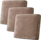H.VERSAILTEX Velvet Stretch Couch Cushion Cover Plush Cushion Slipcover for Chair Loveseat Sofa Cushion Furniture Protector Seat Cushion Sofa Cover (3 Piece XL Sofa Cushion Covers, Taupe)