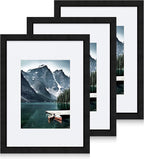 9x12 Black Picture Frames set of 3, Made of Wooden and Glass Photo frame - Displays Picture 6x8 with Mat or 9 x 12 without Mat, Desktop & Wall Collage Frame set