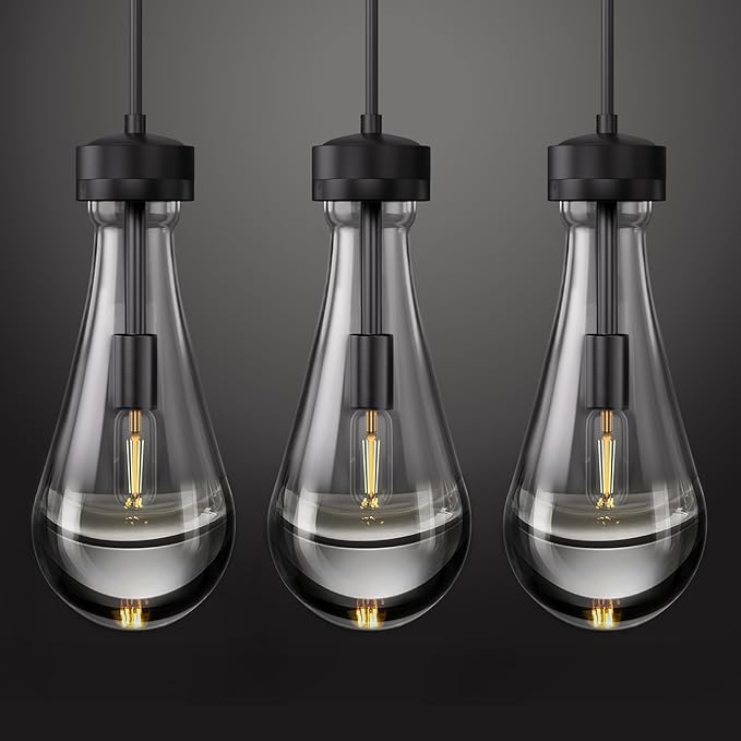 Espird Raindrop Pendant Lights - Matte Black Pendant Lights Kitchen Island, Teardrop Island Lights for Kitchen Set of 3 Modern Chandelier Pendant Light for Bedroom Bathroom Living Room