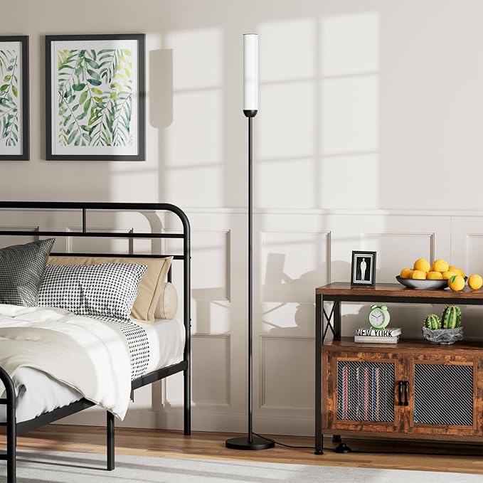 Ambimall LED Floor Lamp with Remote Control, 65" Standing Lamp with Stepless Adjustable 3000K-6500K Colors & 5%-100% Brightness, Foot Switch(Black)