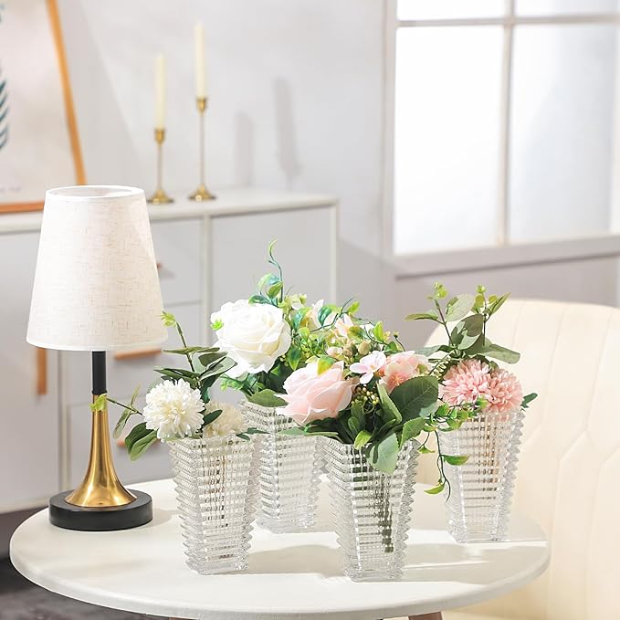 MCMCNCUIU Crystal Vases Set of 4, Clear Glass Vases, Crystal Vase for Centerpieces, Modern Flower Vase for Living Room, Bedroom, Kitchen, Dining Table, Shelf, Wedding, 6 Inches