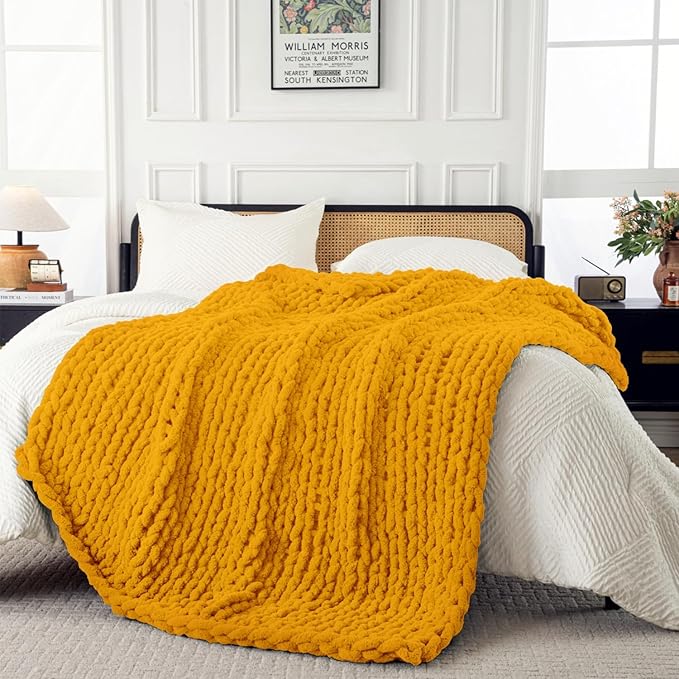 Ultra Soft Chunky Knit Blanket Throw -50x70 Hand Knitted Warm Chenille Throw Blanket, Home Decor Soft Thick Yarn Cable Knit Blanket Breathable Fleece Banket Christmas for Couch Bed Sofa Best GIF