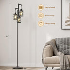 Oneach 70" Industrial Floor Lamp, Stepless Dimmable Standing Lamp with 3 Bulbs, Farmhouse Corner Standing Tree Lamp for Living Room, Tall Lamps for Bedroom, Office, Study Room, Dining Room, Black