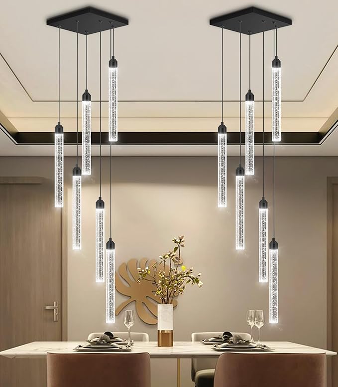 Modern Crystal Pendants Lighting Mini Chandelier for Kitchen Island LED Dimmable Ceiling Handing Lighting Adjustable Flush Mount Ceiling Light for Dining Room Hallway