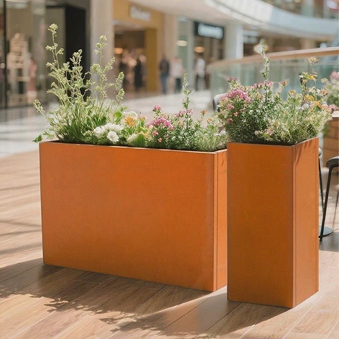 Galvanized Steel Metallic Heavy Planter for Outdoor Plants Metal Outdoor Planter Spliced Flower Box with Partitions for Outside,Indoor,Garden (Corten, 30 * 12 * 24)
