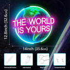 The World Is Yours Neon Sign for Wall Decor, Earth Neon Light with Dimmer, for Man Cave Boy Room Decor, Gift for Man Boyfriend, Decoration USB Powered with Switch