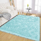 Latepis Light Blue Rugs for Living Room 6x8 Faux Sheepskin Fur Rug Washable Fluffy Rugs Shag Fuzzy Rug for Bedroom Entertainment Room Home Decor