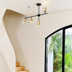 Globe Electric 64000049 4-Light Adjustable Height Geometrical Track Lighting, Matte Black, Matte Brass Accents, Ceiling Light, Pivot Shades, Track Ceiling Light, 4 Bulb Kitchen Light, GU10 Socket