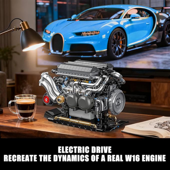 W16 Engine Building Blocks Set for Adults, STEM Mini 16-Cylinder Engine Model Kit That Runs, Compatible with Lego Car, DIY Physical Science Experiment Toy for Teens Kids Boys (801 PCS)