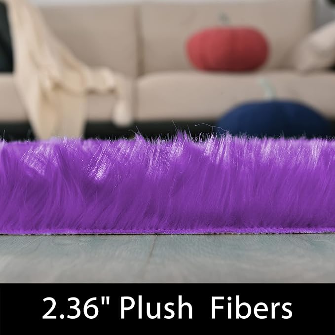 Latepis Fluffy Shaggy Fuzzy Fur Rugs Purple 6.7x10 Large Living Room Rug Washable Faux Sheepskin Rug for Bedroom Plush Shag Rugs Home Decor Rectangle