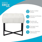 BIRDROCK HOME Rectangular Tufted Foot Stool Ottoman with Soft Padded Cushion - Versatile Vanity Chair for Bedroom, Living Room, Bathroom - Compact Seating for Adults - Cream with Black Metal Legs