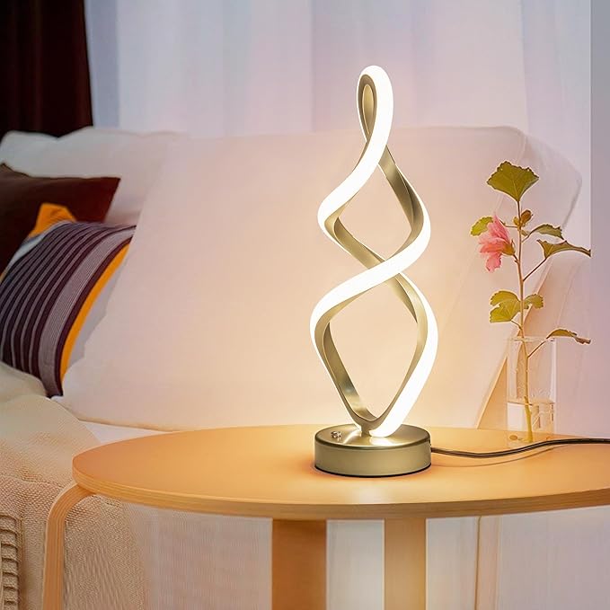 Modern Table Lamp, 7 Colors 10 Light Modes Spiral Design Table Lamp, Touch Dimmable Nightstand Lamp, Unique Bedside Lamp for Living Room, Bedroom, Cool Lamps, Gold, 2 Pack
