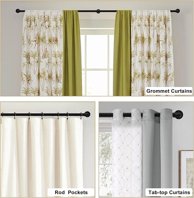 Black Curtain Rods 18 to 45 Inch, Industrial Curtain Rods,Adjustable Length,1 in Diameter Pipe,Wall or Ceiling Mounted,for Bedroom and Living Room(Black 18” to 45”)