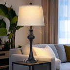 28.75" 3-Way Touch Control Modern Table Lamp Set of 2 for Living Room, Bedside Lamp with USB A+C Ports, Mid Century Black Table Lamps, Nightstand Lamps Set,Beige Fabric Shade Vintage Accent Style