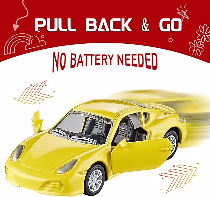 KIDAMI Die Cast Metal Toy Cars Set of 5, Openable Doors Pull Back Car Gift Pack for Kids (Private car)