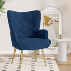 Nalupatio Mid Century Modern Velvet Accent Chair, Tufted Button High Back Chair, Upholstered Wingback Armchair with Metal Legs, High Back Side Chair for Living Room Bedroom, Blue
