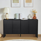 Sideboard Buffets Cabinet, Modern Accent Storage Cabinet with 4 Fluted Doors and Adjustable Shelves, Wood Credenza Buffet Sideboards, Console Table for Kitchen Dining Living Room Entryway (Black)