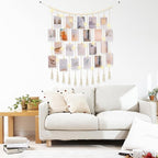 Macrame Hanging Photo Display Boho Wall Decor with String Lights Wooden Beads Garland Picture Frame Collage Holder with 45 Clips for Room, Bedroom, Dorm, Christmas Teenage Teen Girl Gifts (Beige, Large)