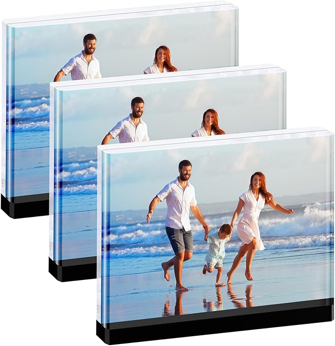 4×6 acrylic photo frame(3 Pack) -Double Sided 20 mm clear picture frame| Magnetic Standing Modern Design for Stereoscopic Displays, Desk Decor &Perfect Memories Gifts
