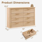 Okvnbjk Fluted 8 Drawer Dresser, 52" Wide Modern Wood Dresser for Bedroom, Chest of Drawers with Curved Profile Design, TV Stand & Storage Organizer for Living Room, Hallway