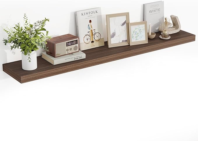 55 Inch Floating Shelves, 55"x9.25"x1.5" Inch Deep Floating Shelves for Wall, Wooden Shelves for Bathroom, Bedroom, Living Room, Walnut