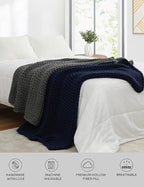 YnM Chunky Throw Blanket, Medium-Weight, Hand Knitted, Skin Friendly, Ventilated and Breathable, Machine Washable, Home Décor Piece for Couch, Sofa and Bed (Indigo Blue, 40x50 Inch)