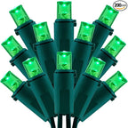 200 Count Green Wide Angle LED Christmas Lights, 66 ft Green Wire UL Certified Commercial Grade 5mm Holiday String Light Set (Green)