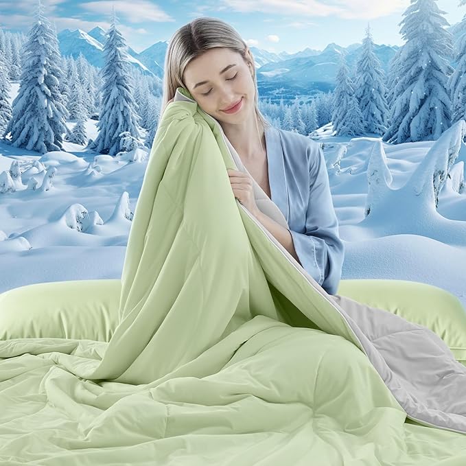 Cooling Comforter King Size, Double-Sided Cooling Blanket for Hot Sleepers & Night Sweats, Arc-Chill Q-Max > 0.4 Breathable Ice Blanket, Lightweight Cold Comforter (108''x90'', Light Green)