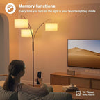 36W LED Arc Floor Lamp with 3 White Fabric Shades, 3000LM Super Bright Standing Lamp with Remote Control & Touch, Stepless Dimming, Individual Light Control for Living Room, Bedroom