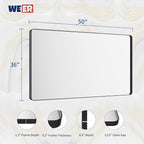 WEER Black Bathroom Mirror for Wall, 50X36 Inch Matte Black Mirror, Rectangular Black Metal Framed Vanity Mirror with Tempered Glass, Rounded Corner, Anti-Rust (Horizontal/Vertical)