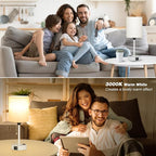 Small Bedside Lamp for Bedroom Nightstand - 3000K 4000K 5000K Bedside Lamps with USB C and A Ports, Pull Chain Table Lamps with AC Outlet, Nightstand Lamps with White Metal Base for Kids Reading