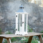 Bdor 26in Farmhouse White IP65 Waterproof Wood Metal Decorative Lanterns with Remote Control, Timer, Tempered Glass, Flameless Pillar Candles, Decorative Lanterns for Home Decor, Front Porch, Wedding