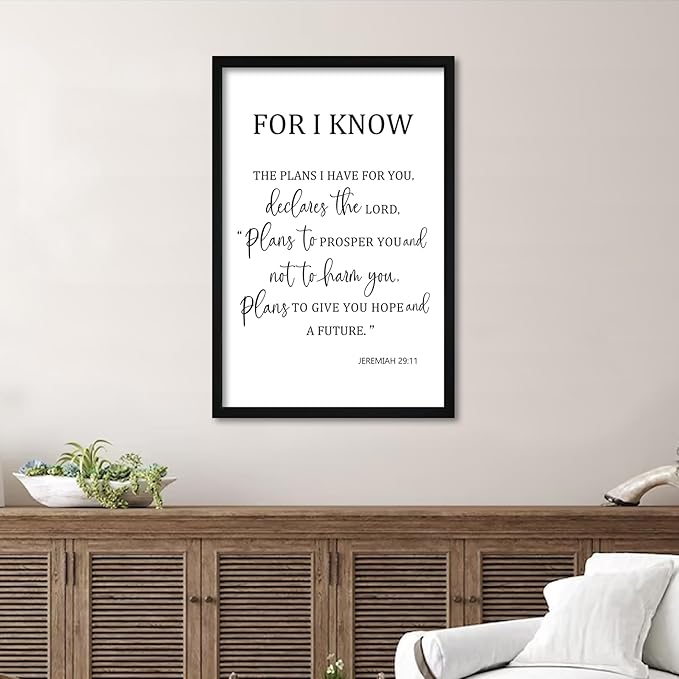 flowtorely For I Know The Plans I Have For You Wall Decor 24"×16" Jeremiah 29:11 Bible Verse Sign Christian Scripture Large Wood Framed Wall Hanging Art (Black)