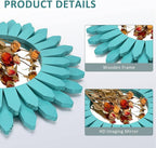 Honiway Beach Wall Decor Mirror 2 Pack 12 inch Wood Coastal Wall Decor Sunburst Boho Home Decor Room Decor for Bedroom Living Room Entryway Cyan